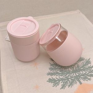 W&P Ceramic Travel Mug & Wine Glass Cup Set in Blush Pink